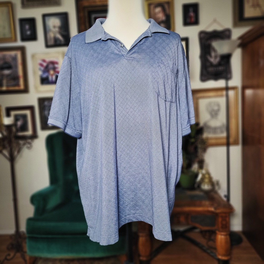 Mens Blue Polo Shirt Greg Norman Textured ButtonUp Pocket Performance XXL